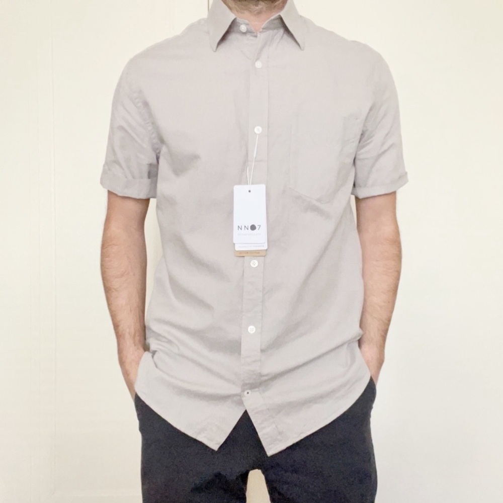 NN07 Leon Short Sleeve Regular Fit Shirt Linen Cotton Blend Gray Men’s Small New